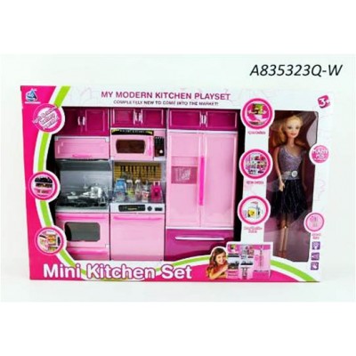 KITCHEN SET, W/DOLL & LIGHT & SOUND, W.BX