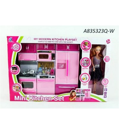 KITCHEN SET, W/DOLL & LIGHT & SOUND, W.BX